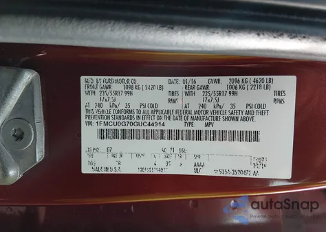 2016 Ford Escape Se from USA, damaged, VIN 1FMCU0G70GUC44914